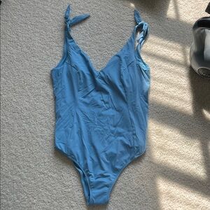 Women's Chorine Resistant Tie Shoulder V-neck High Leg One Piece Swimsuit